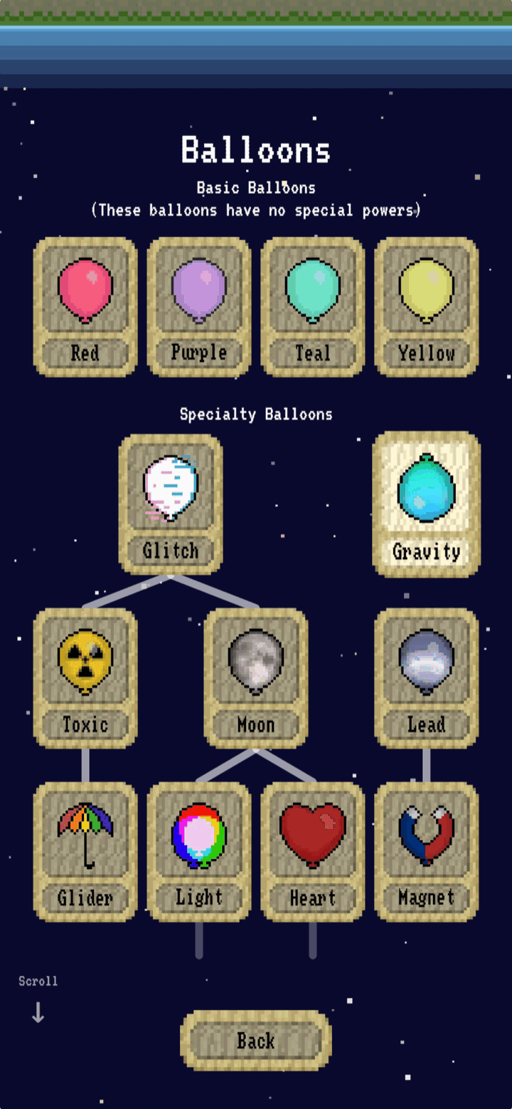 Balloon Bop balloon collection screen showing unlockable balloons